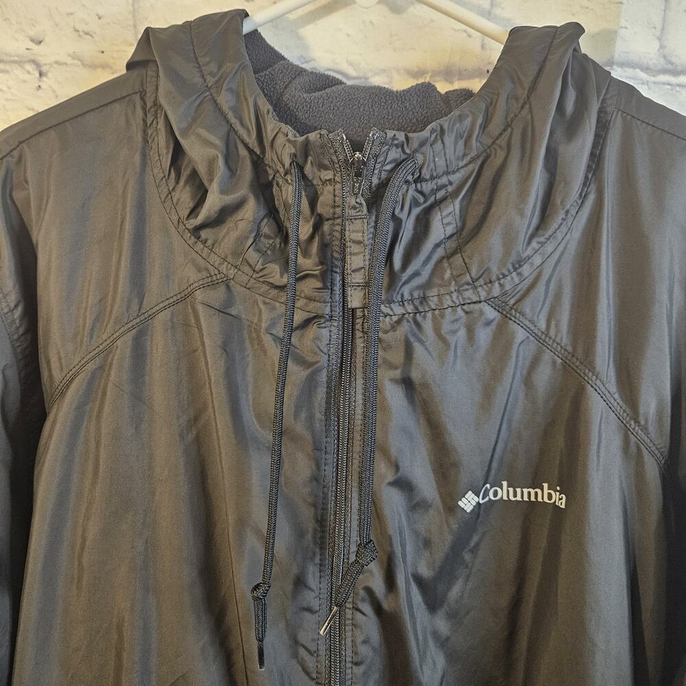 Columbia Womens Black Windbreaker Fleece Lined Hooded Jacket Black Zip 3X - Picture 3 of 7